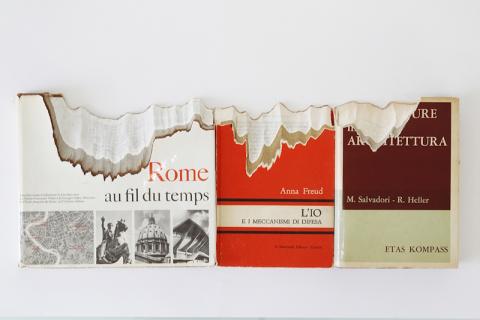 Giuseppe Lo Presti, Precarie linee d'animo, 2026, libri scolpiti Giuseppe Lo Presti, Precarie linee d'animo, 2026, libri scolpiti